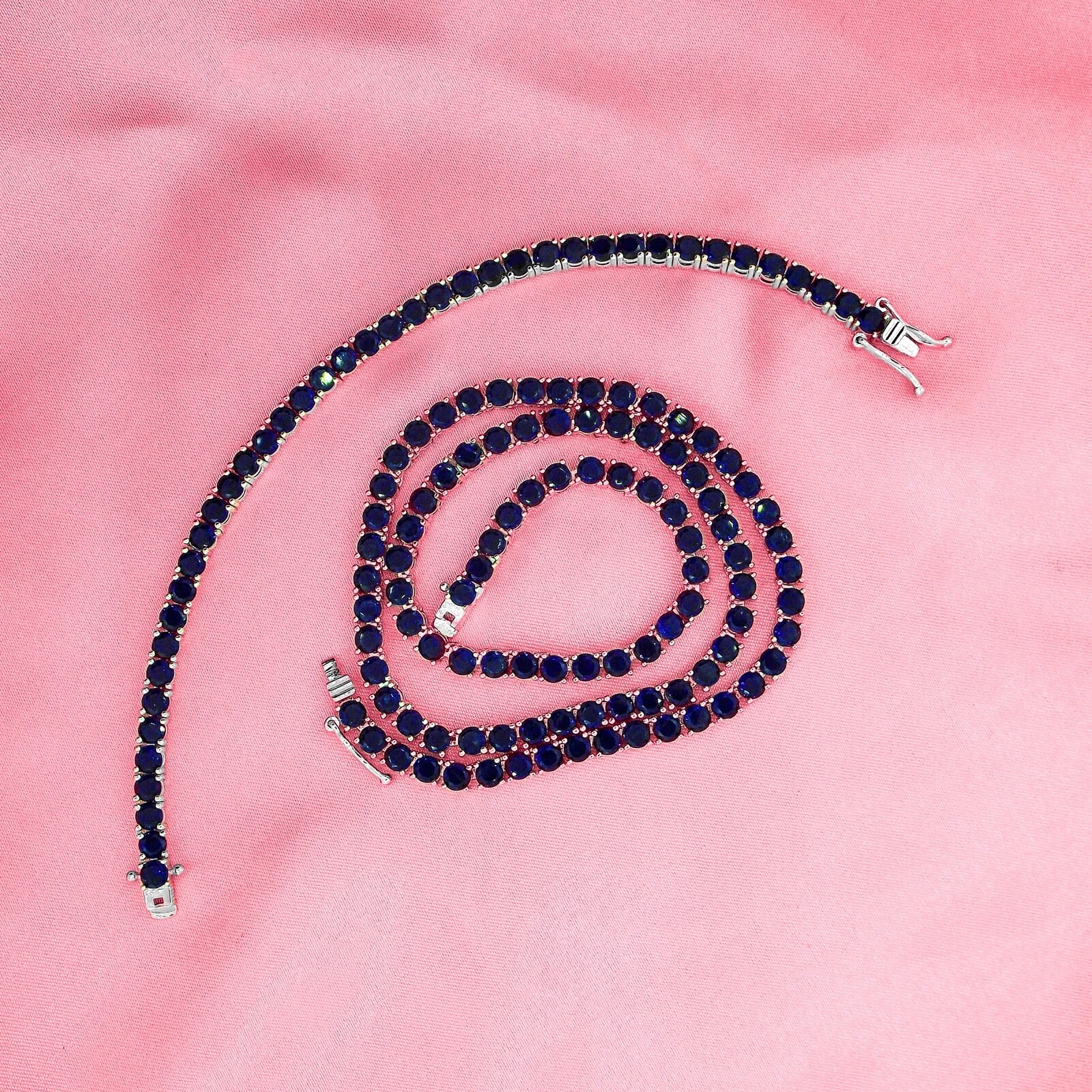 UNDERCOVER Collane e bracciali tennis zaffiri simulati placcati oro bianco 18 kt 7 e 17"