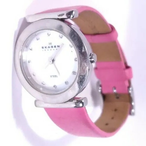 Women Skagen Denmark Watch Steel Silver Case Pink Leather  display picture 1