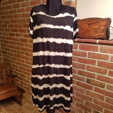 U-Knits Dress Womens Size 2X Brushstroke Onyx Stripe Black Beige White 