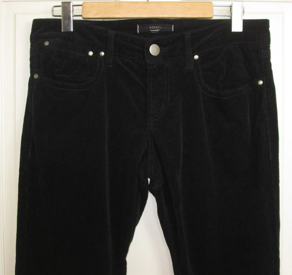 Pantalones de pana ajustados negros Fossil para mujer talla 30 34x30 elásticos con cremallera 87-31340 Foto 2 de 4