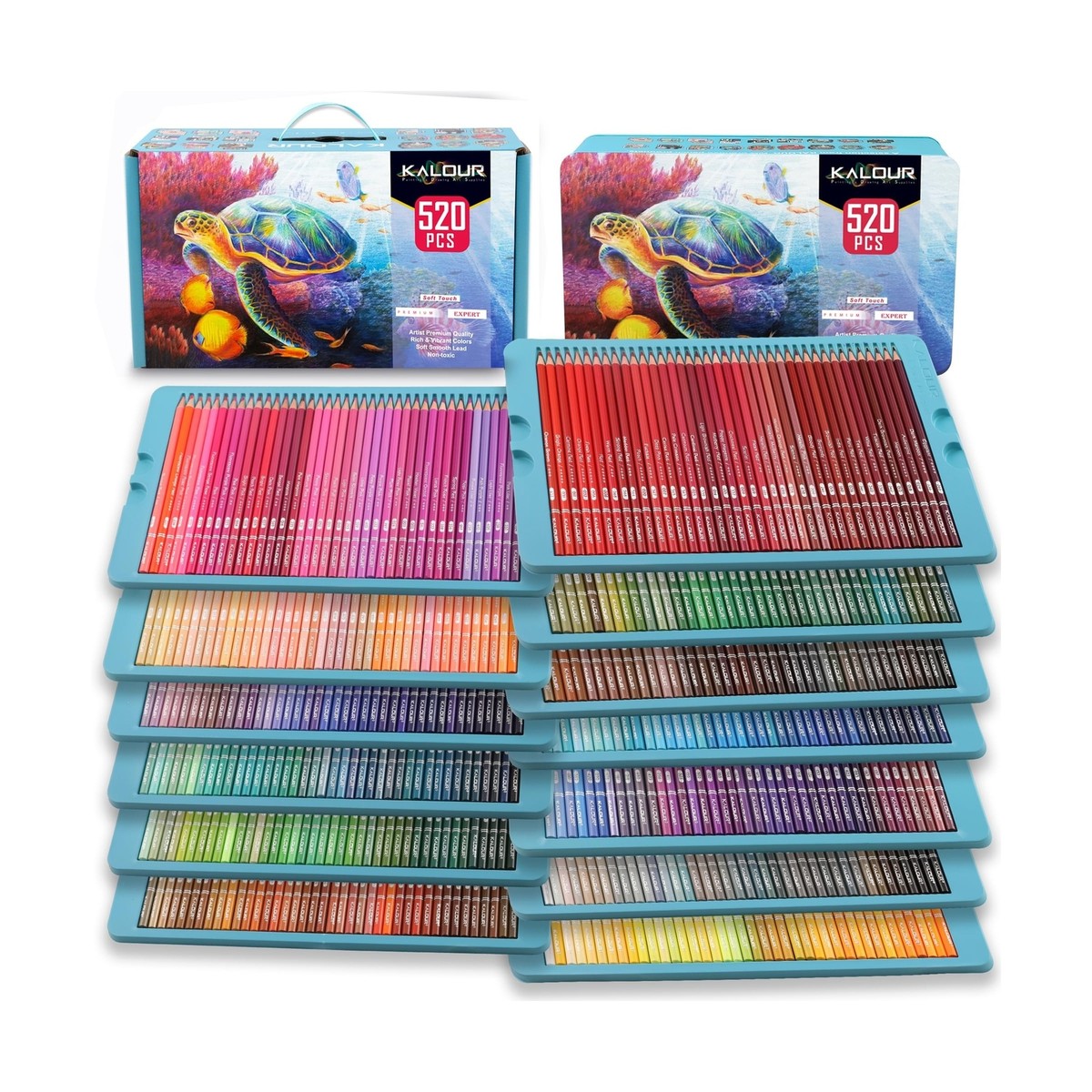 KALOUR 水彩色鉛筆 520色セット KALOUR Pro Colored Pencils,Set of 520 Colors,Artists Soft Core
