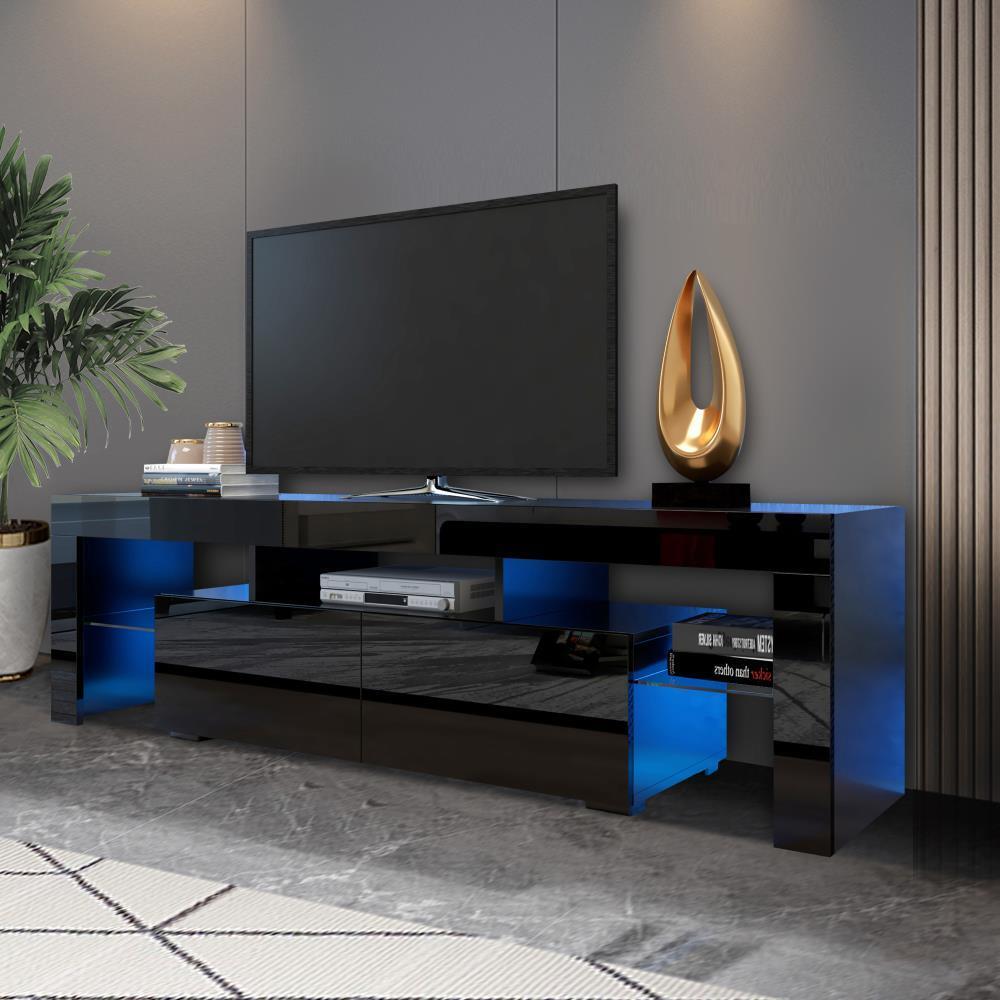 63 High Gloss TV Stand Unit Cabinet Console LED Shelve 2 Drawer Furniture