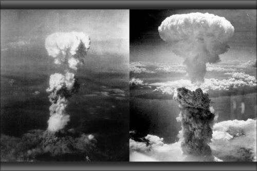 Affiche, plusieurs tailles ; attaques à la bombe atomique nucléaire Hiroshima à gauche, Nagasaki sur plate-forme - Photo 1/1