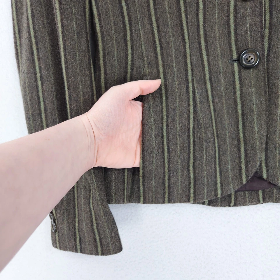 Chaqueta Etcetera Mujer 2 Rayas Verdes Blazer Mezcla Lana De Colección Tres Botones Foto 4 de 4