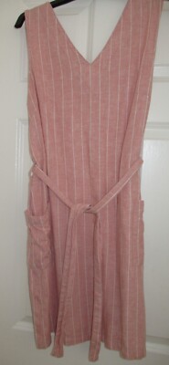 LADIES MATALAN PAPAYA PINK STRIPED LINEN DRESS size 10