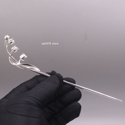 Real 925 Sterling Silver Hairpin Convallaria Majalis Hair Clip Pin 6.5inchL