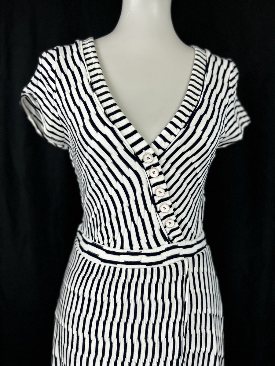 MAEVE ANTHROPOLOGIE PALADINO BLUE WHITE STRIPED KNIT FAUX