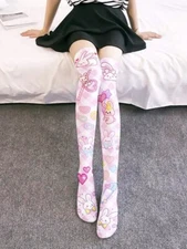 Petite Cute Knee Socks One Sz Cartoon Graphic Bunnies & Hearts Kawaii Little A1