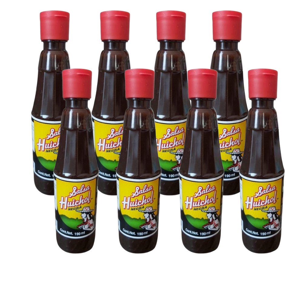 Salsa Huichol Negra Salsa Picante Huichol Negro 6.5 OZ Paquete de 8 Salsas Picantes Mexicanas