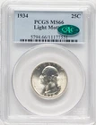1934 25C Light Motto CAC Washington Quarter PCGS MS66