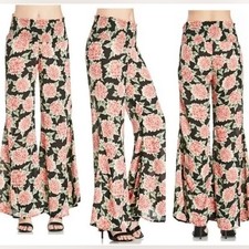 Show Me Your MuMu Floral Wide-Leg Women's Pants Smocked Waist High Rise Flare M