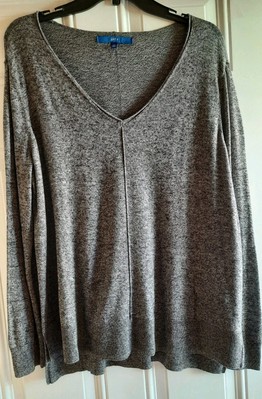 APT. 9 Knit Top - PXL - Wide V-Neck, Long Slvs, Hi/Lo Vented Hem, Rib Knit Trim