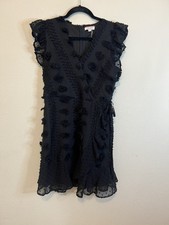 ANDREE BY UNIT Black Mini Faux Wrap Dress. Dots and emblishment. Size S