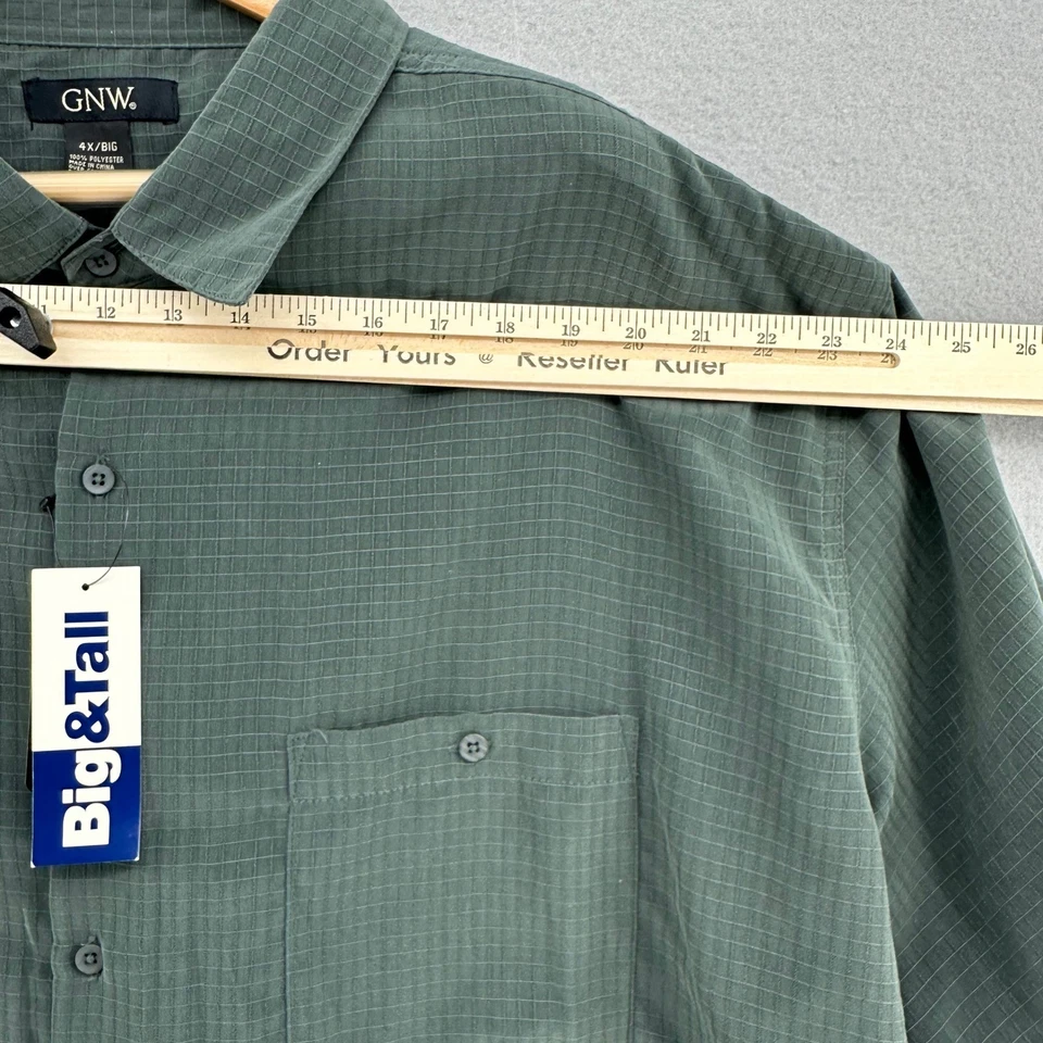 Camisa masculina GNW grande e alta verde oliva manga curta com botões - 4X NOVA Baggy Dad - Imagem 3 de 4