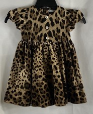Dolce & Gabbana Girl's Leopard Print Puff Sleeve Cotton Dress Sz 18-24M