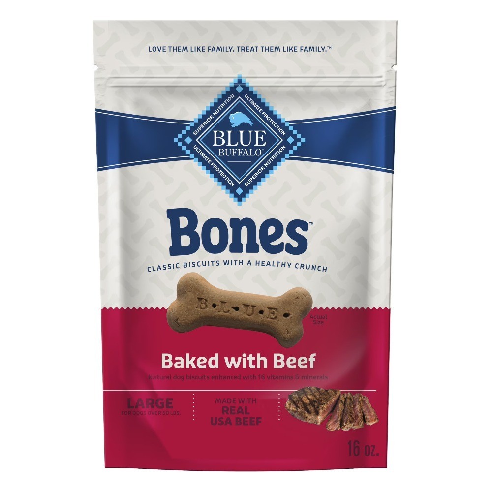  Bones Natural Crunchy Dog Treats, Large Dog Biscuits, Beef 16-oz