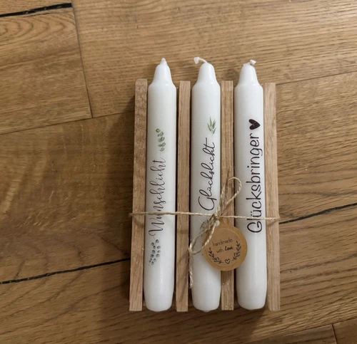 3er Set Kerzen inkl. Holz- Verpackung, Geschenkidee, Geschenke, Mitbringsel