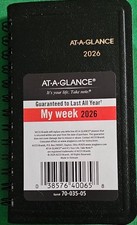 2026 AT-A-GLANCE Weekly Planner, Faux Leather Cover, Black 2.5" x 4.5" 