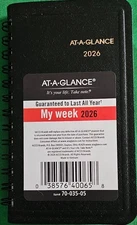 2026 AT-A-GLANCE Weekly Planner, Faux Leather Cover, Black (2.5" x 4.5")