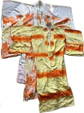 Three Vintage Silk Pink and Orange Patterned Japanese Kimonos