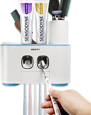 WEKITY Toothbrush & Toothpaste Holder Multi-Functional Wall Mounted for Bathroom