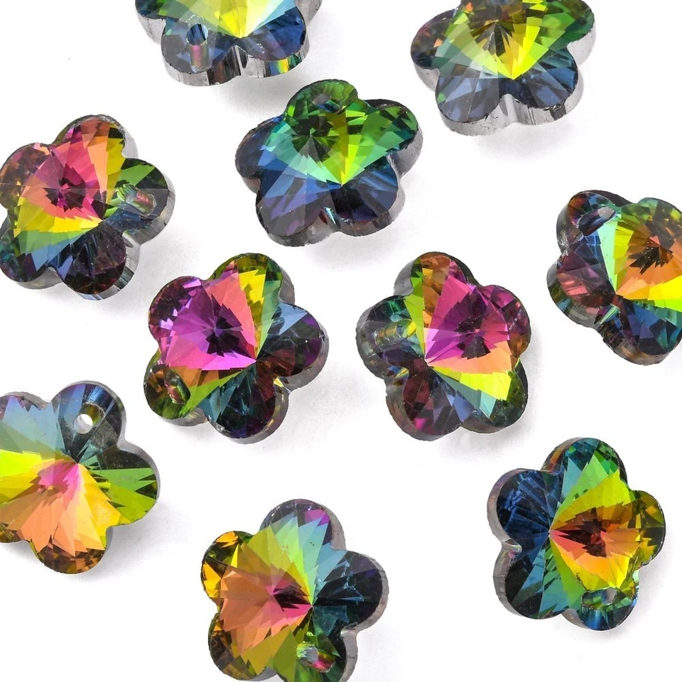 2 x Multi Coloured Electroplated Flower Shaped Faceted Glass Beads. - Image 2 of 3