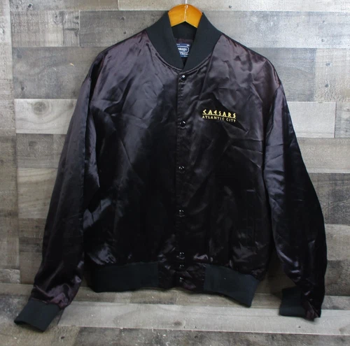 Vintage Caesars Casino Jacket Men XL Black Satin Atlantic City Emperors Club 80s image 2