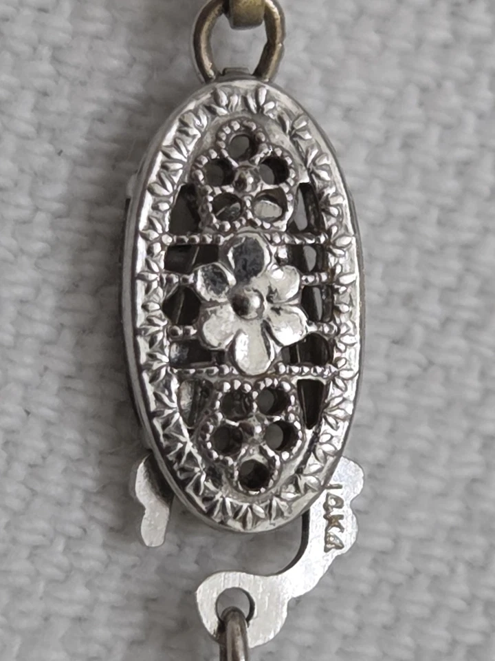 Collar de perlas blancas de oro blanco de 14K broche de filigrana 22 pulgadas de largo Foto 4 de 4