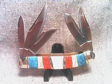 CLASSIC SOWBELLY POCKET KNIFE 5-BLADE STOCKMAN MOTHER of PEARL/TURQUOISE, 3-3/4"