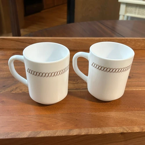 Vintage UNUSED Waffle House Milk Glass Coffee Cup Arcopal France "S" Scroll Set