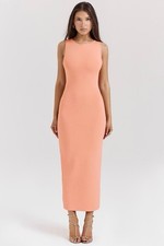 HOUSE OF CB Noli Peach Sorbet Knit Maxi Dress High Neck Sleeveless Medium