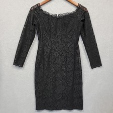 ALEX EVENINGS Sz 6P Black Silver Sparkly Lace Boat Neck Cocktail Dress Lined EUC