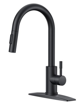 Black Kitchen Faucet with Pull Down Sprayer High Arc Modern Classic Sink Faucet
