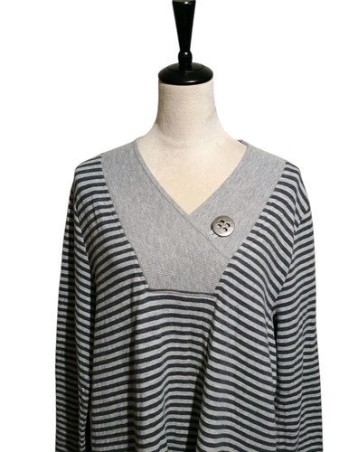 Soft Surroundings 2X Chill Time Gray Striped Fleece Sweater Dress Midi Pockets - Picture 8 of 13