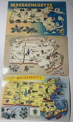 3 Different  Map Postcards Of Massachusetts Unposted A134