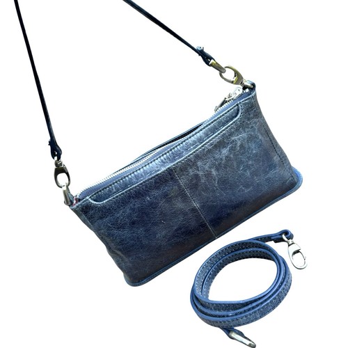 HOBO Cadence Convertible Crossbody Distressed Blue Leather Clutch Shoulder Bag