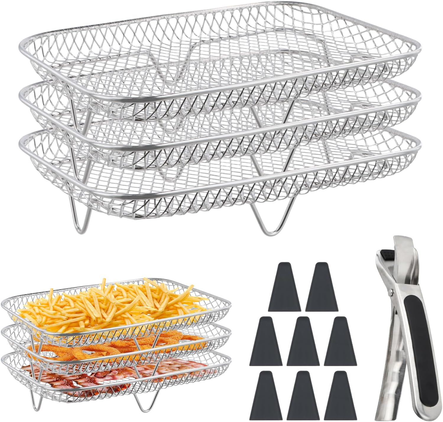 Accessori Friggitrice ad Aria: Set 3 Griglie Acciaio Inox Multistrato