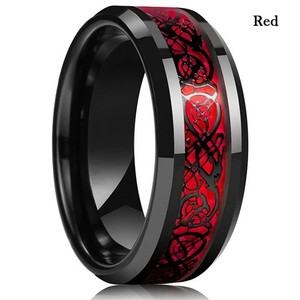 Authentic Men Women Gold Plated Blue Black Red Celtic Dragon Band Ring 8mm