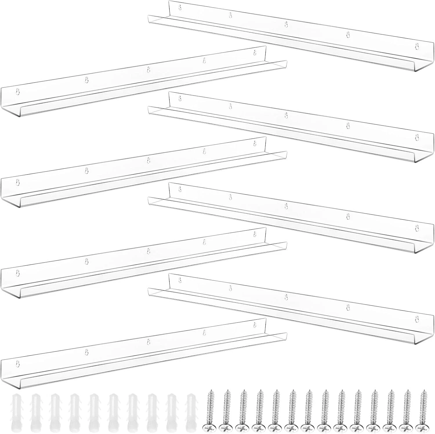 Clear Acrylic Floating Shelves - 8 Pack 36 Inch Invisible Wall Ledge