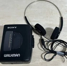Retro Vtg Sony Walkman WM-EX10 Cassette Player Black with Sony Headphones PARTS