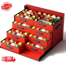Extra Large Christmas Ornament Storage Box with Adjustable Dividers, Red