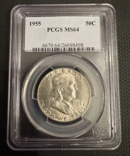 1955 Franklin Half Dollar PCGS MS64 90% Silver. Excellent Collector Coin.