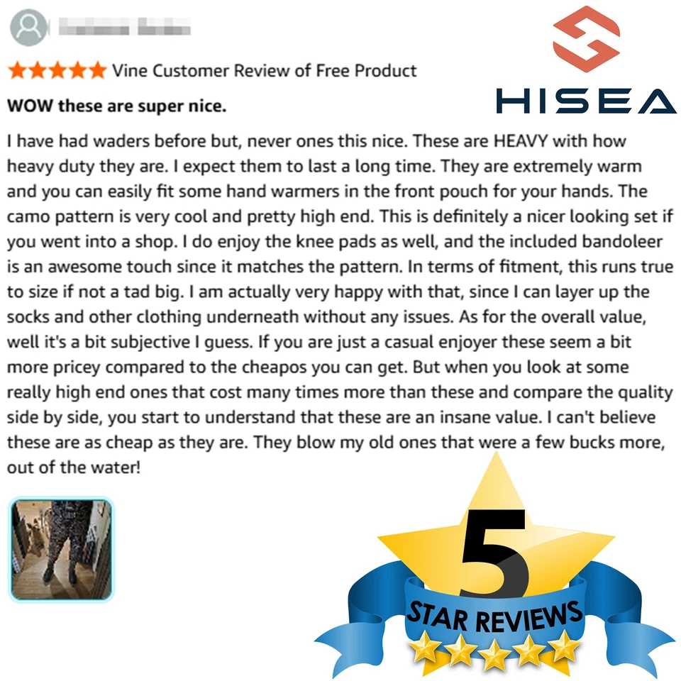 HISEA Men's Chest Waders 1200G Insulated Boots Waterproof Fishing Hunting Waders - Image 3 of 4