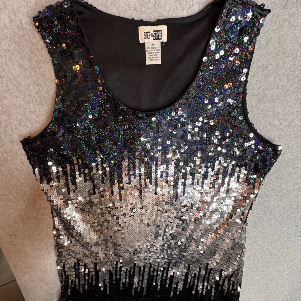 Mini Vestido Lentejuelas Cóctel Fiesta XL Sin Mangas Vacaciones Declaración Nochevieja Foto 2 de 4