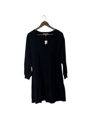 New Loft Black V-neck Long Sleeve Midi Dress 100% Cotton Fall Winter Size Small