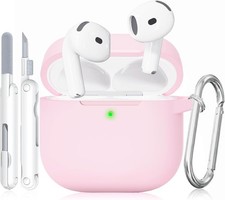 for AirPods 4 Case Pink with 3-in-1 Cleaner Kit Keychain, Skin-Soft Silicone 3