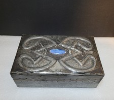 Antique Pewter Celtic Rivival Archibald Knox Style Jewellery Box Blue Cabochon