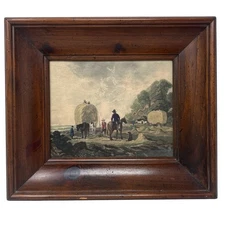John Dearman 1843 Summer Art Print 13x15 Pine Frame Vtg 70s Colonial Farm Scene