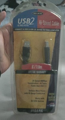 Belkin USB 2 Hi Speed Cable 6'/1.8m A Plug / B Plug New