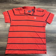 Chaps Shirt Mens Medium Red Blue Striped Short Sleeve Polo